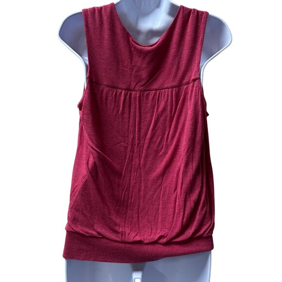 Olga Kapustina Womens Sleeveless Drape V-Neck Blouse Bordeaux Rayon & Spandex Si - Picture 2 of 7